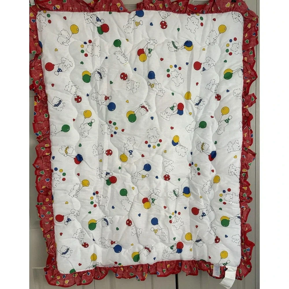 Vintage Carters Riegel Baby Blanket Balloon Bear Reversible Ruffle Comforter USA